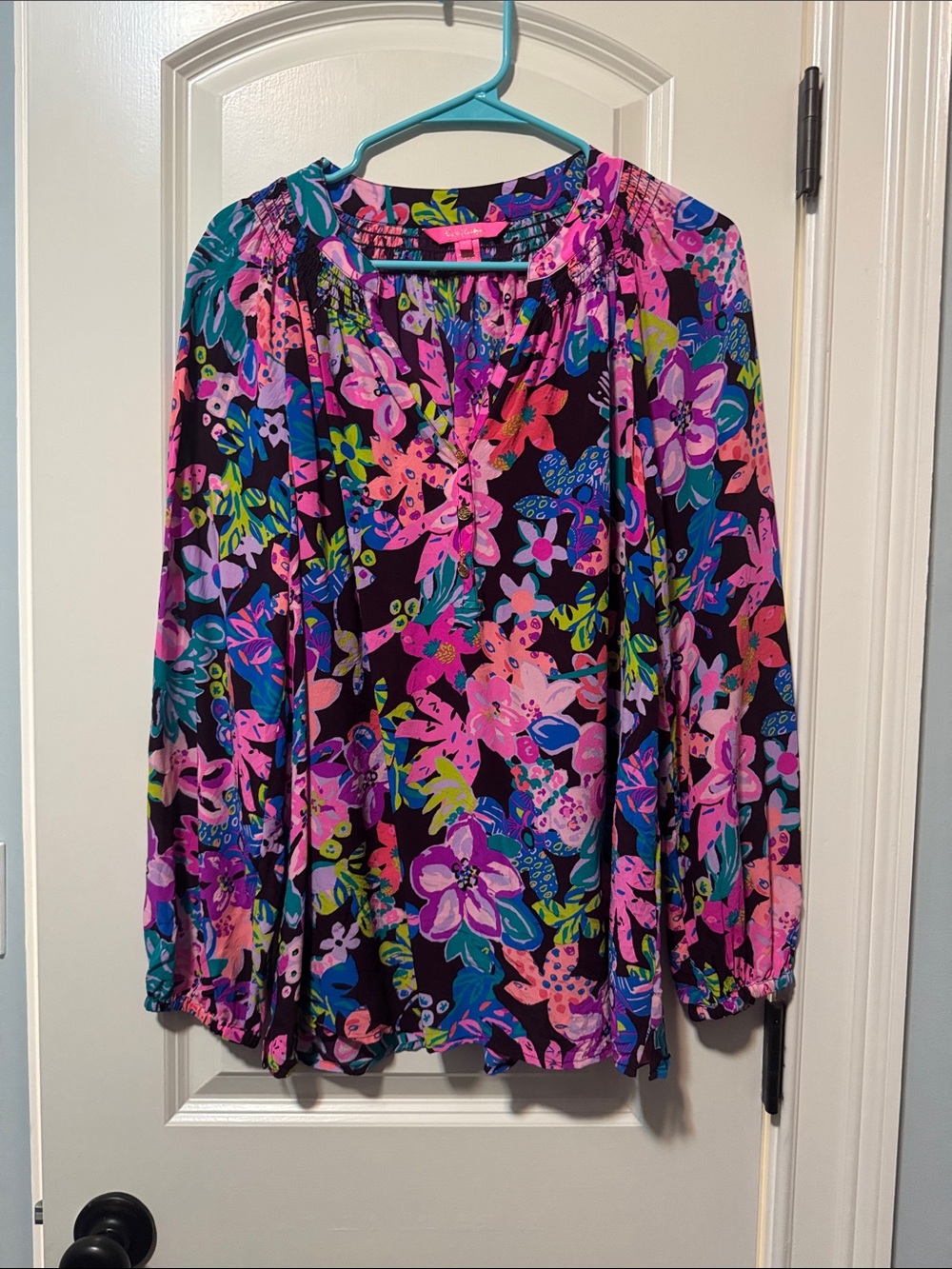 Lilly Pulitzer Vibrant Floral Peasant Blouse - Pink, Purple, Blue